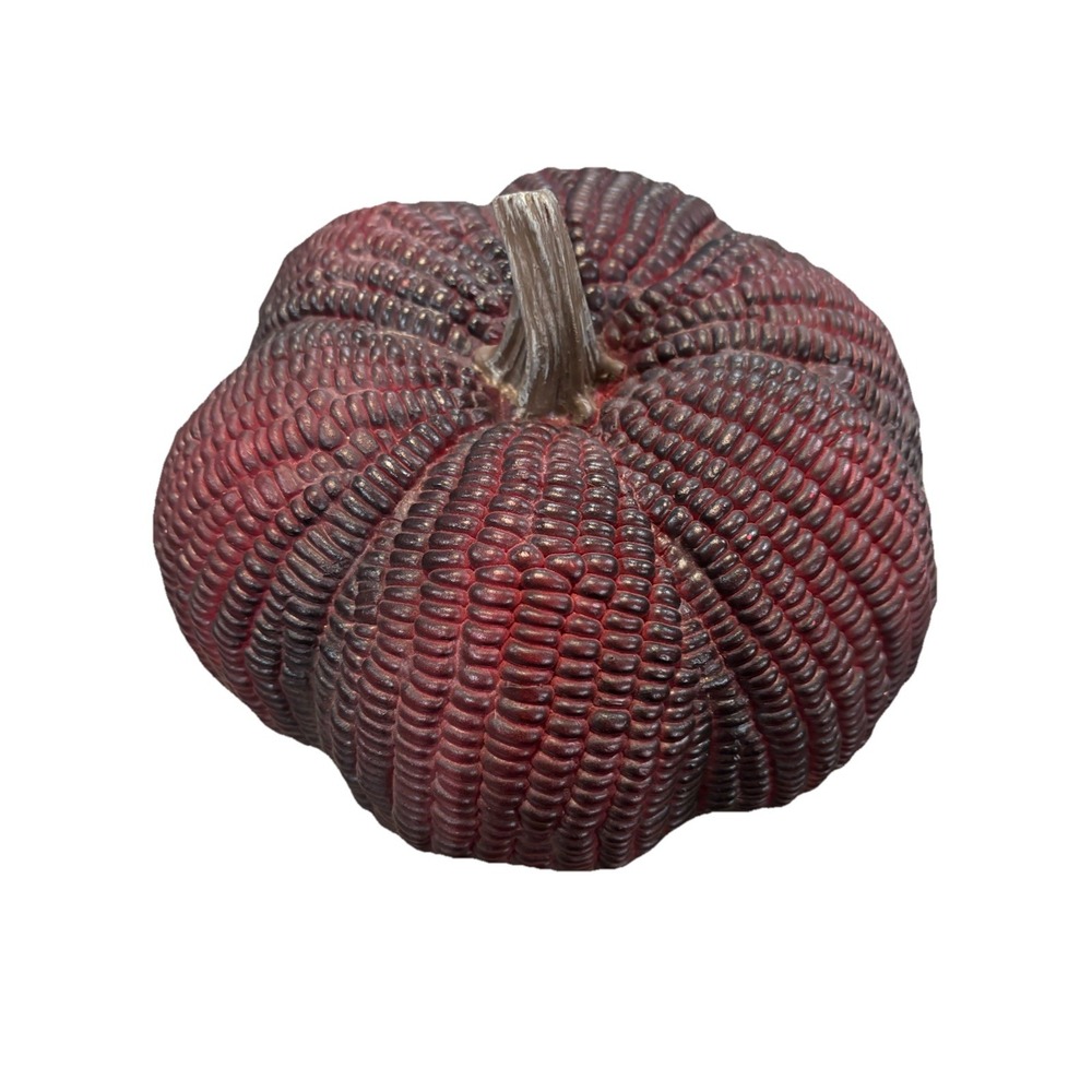 Burgundy Resin Indian Corn Pumpkin 5" Tall And 8" Across